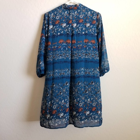 Lily Rose Teal and Rust 3/4 sleeve Dress L - Picture 5 of 5